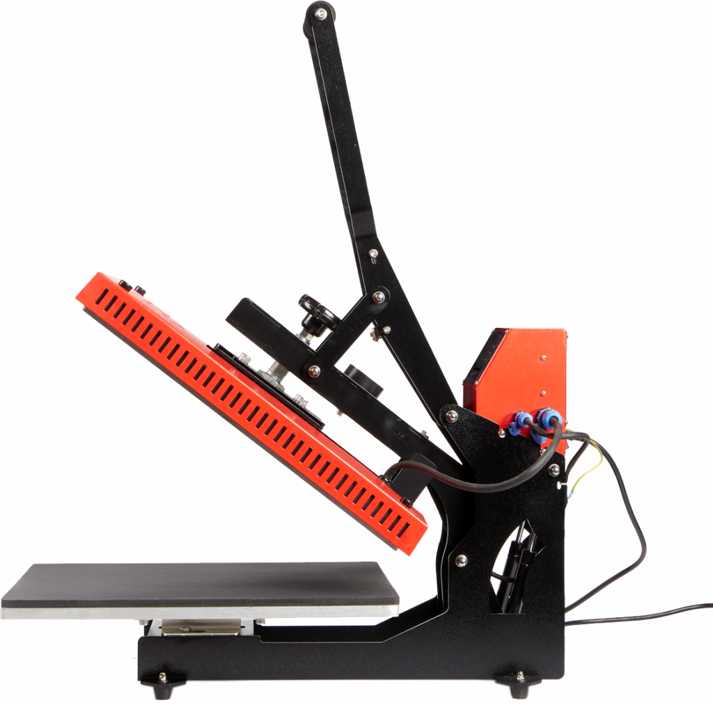 Clam-press från Secabo, värmepress med clam-öppning.